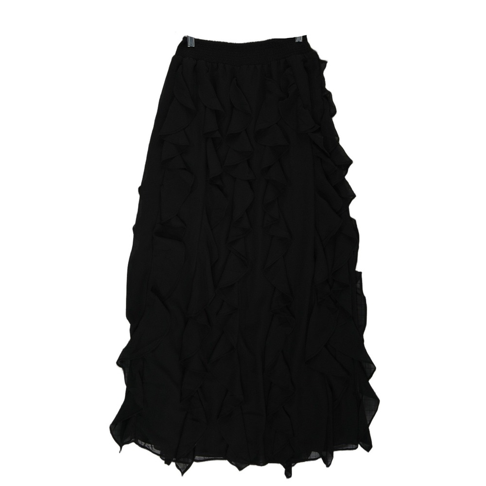 1.STATE‎ Maxi Skirt Women's Size XS Black Tiered Chiffon Smocked Waist Ruffle